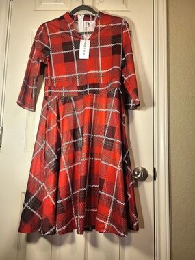 NMODER Plaid Midi Dress in Red & Black NWT
